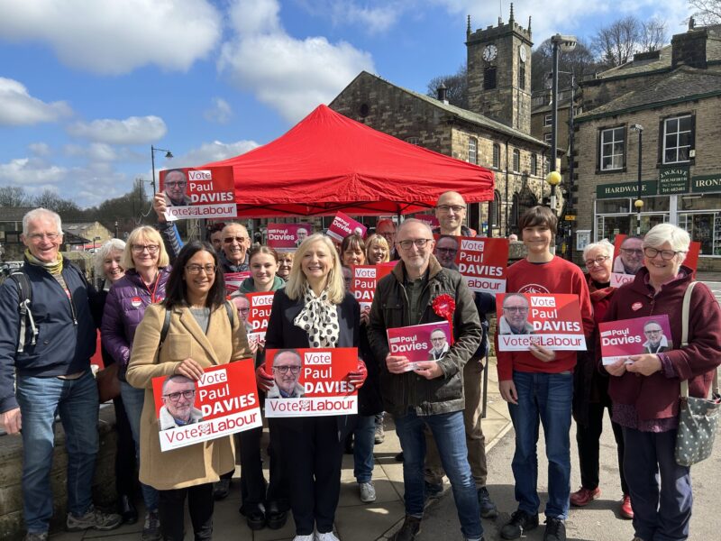 Mayor of West Yorkshire Tracy Brabin and prospective parliamentary candidate Paul Davies with Colne Valley Labour members in Holmfirth